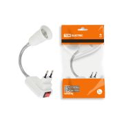 Переходник вилка-Е27 гибкий 150мм с выключателем, белый, TDM