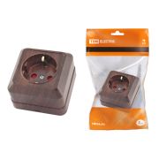 Розетка 2П+З открытой установки с з/ш IP20 16А, бук «Ладога» TDM