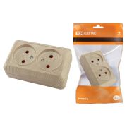 Розетка двойная 2П открытой установки с з/ш IP20 10А, сосна «Ладога» TDM