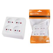 Розетка четырехместная 2П открытой установки IP20 10A с защитными шторками белая «Ладога» TDM