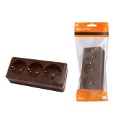 Розетка 3-х местная горизонтальная 2П+3 открытой установки IP20 16A с з/ш бук «Ладога» TDM