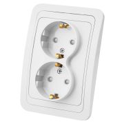 Розетка двойная 2П+З 16А c защитными шторками белая «Валдай» (пром. упаковка) TDM