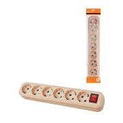 Колодка розеточная 6 гнезд 2П+3 с выключателем16А 250В «Эко» (сосна) TDM