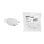 Вилка угловая с ушком с/з белая 16А 250В серии «Народная»