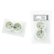 Розетка двойная 2П+З с защ. шт. 16А 250В белая «Таймыр» (пром. упак., бакелит. основание) TDM
