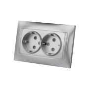 Розетка двойная 2П+З 16А 250В с защ. шт. серебр. металлик «Лама» TDM