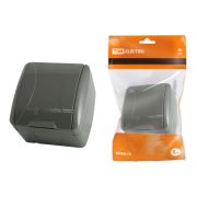 Розетка 2П+3 открытой установки IP54 16А с крышкой серая «Селигер» TDM