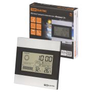 Метеостанция комнатная «Климат 2» горизонтальная, термометр, гигрометр, будильник, серебро, TDM