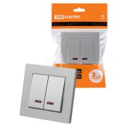 Выключатель 2 кл. с подсветкой 10А серебр. металлик «Сенеж» TDM