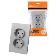 Розетка двойная 2П+З 16А 250В с защ. шт. серебр. металлик «Сенеж» TDM