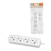 Удлинитель 4 гнезда, 5 метров, б/з, 10 А, 2300 Вт, белый, НАРОДНЫЙ У-42016 (Ун 420-0001)