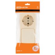 Блок комбинированный выкл. 1-кл. 10А + розетка 2П+З 16А 250В БКВР IP20 сл. кость «Ладога» TDM