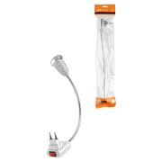 Переходник вилка-Е27 гибкий 300 мм с выключателем, серебро, TDM