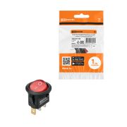 Выключатель клавишный круглый KCD11-101N 250В AC/DC, 1P, 3А, (3с), ON-OFF, черный корпус, красная клавиша с LED подсветкой, Micro TDM