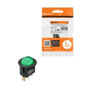 Выключатель клавишный круглый KCD11-101N 250В AC/DC, 1P, 3А, (3с), ON-OFF, черный корпус, зеленая клавиша с LED подсветкой, Micro TDM