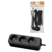 Удлинитель 3 гнезда, 5 метров, с/з, 10 А, 2300 Вт, черный, НАРОДНЫЙ У1-32049 (Ун1 320-0001)