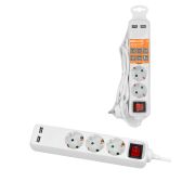 Удлинитель бытовой  У03В-USB 3 гнезда, 2USB 2,4А, 1,5 м, вык., з/к, ПВС 3х0,75мм2 10А/250В белый TDM