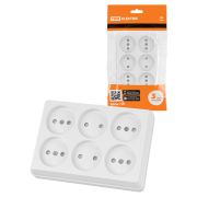 Розетка шестиместная 2П открытой установки IP20 10A с защитными шторками белая «Ладога» TDM