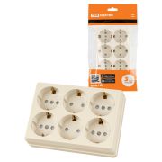 Розетка шестиместная 2П+3 открытой установки IP20 16A с защитными шторками сл.кость «Ладога» TDM