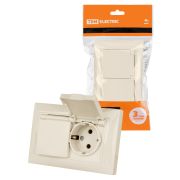 Розетка двойная 2П+З 16А 250В IP44 с защ. шт. с крышкой сл. кость «Лама» TDM