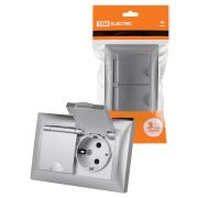Розетка двойная 2П+З 16А 250В IP44 с защ. шт. с крышкой серебр. металлик «Лама» TDM