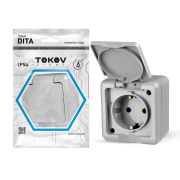 Розетка 1-м ОП Dita 16А IP54 250В с заземл. с крышкой сер. TOKOV ELECTRIC